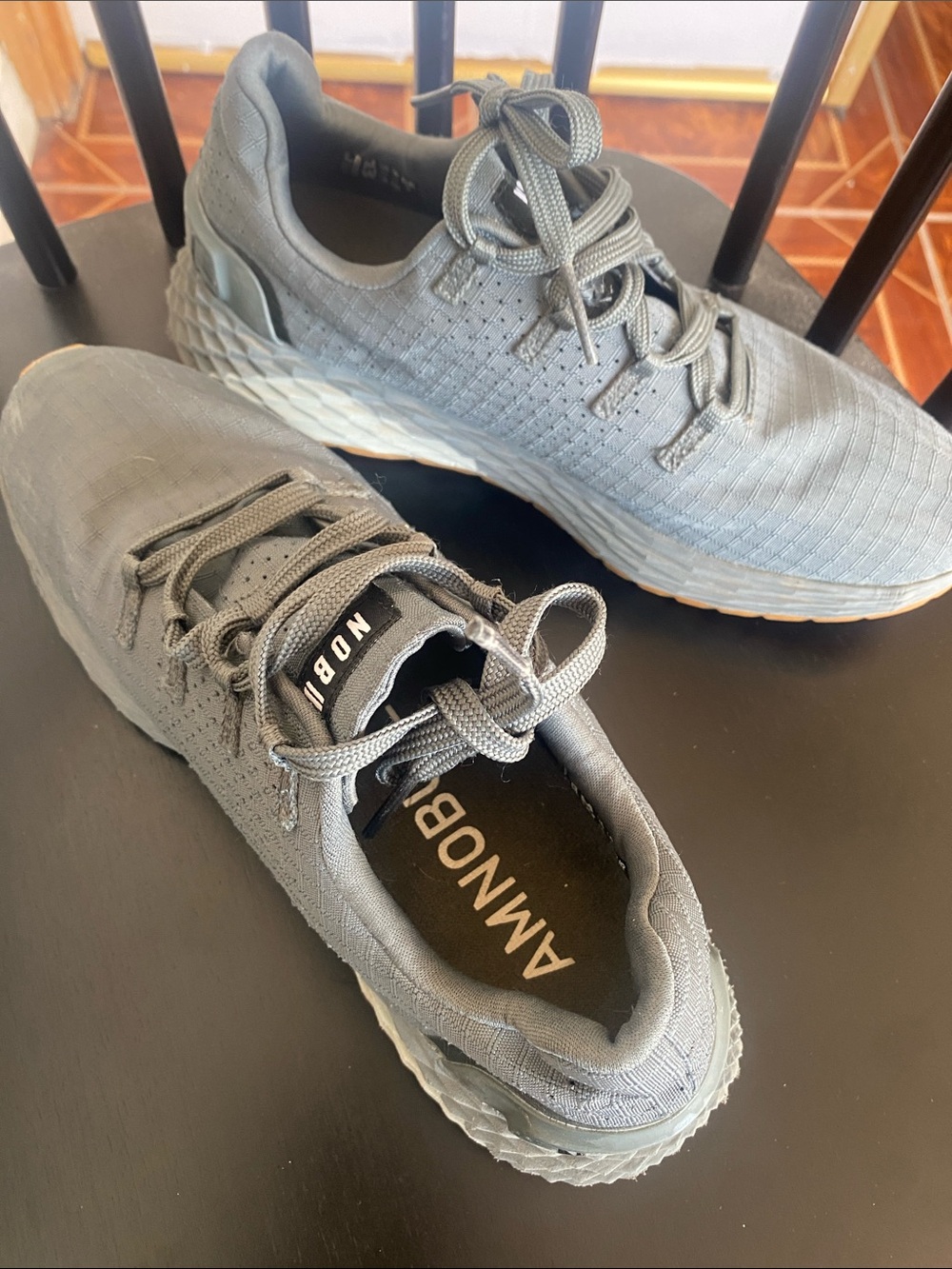 NOBULL Light Gray Knit Trainers with Orange Outsole Accent